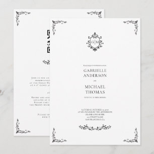 Invitation Mariage Élégant Noir et Blanc Baroque Élégant