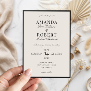 Invitation Mariage Élégant Noir et Ivoire dans le Style de l'