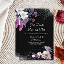 Mariage élégant noir violet gothique floral crâne