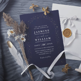 Invitation Mariage élégant nuit lune arche céleste Boho