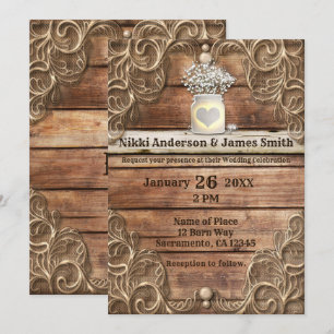 Invitation Mariage Élégant Occidental Rustique Vintage Bois D