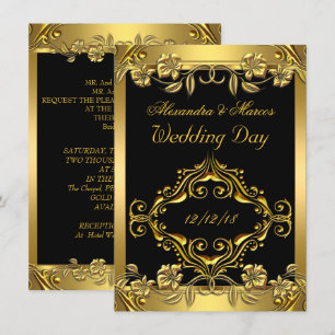 Invitation Mariage élégant Ornate Floral Black Gold