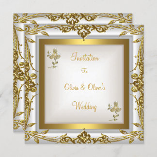 Invitation Mariage élégant Ornate Floral Blanc Or