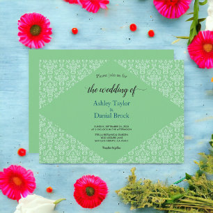Invitation Mariage Élégant Orné Damassé Formel Art Déco Chic