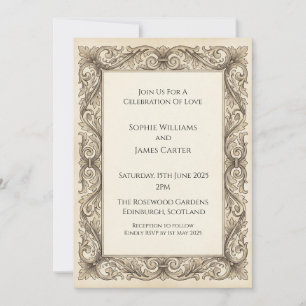 Invitation Mariage Élégant Orné de Baroque Ancien