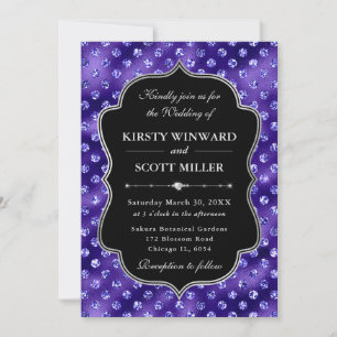 Invitation Mariage Élégant Pailleté Points Violet Glam