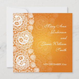 Invitation Mariage élégant Paisley Lace Orange