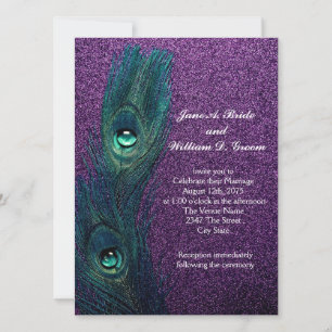 Invitation Mariage élégant paon bleu sarcelle violet