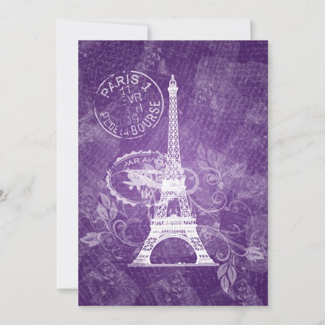 Invitation Mariage élégant Paris romantique Purple (Devant)
