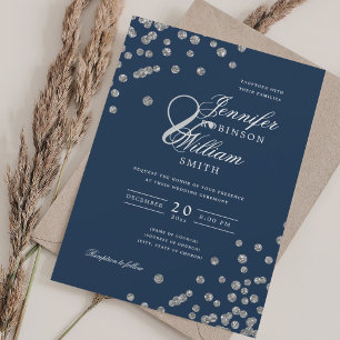Invitation Mariage élégant Parties scintillant d'argent Confe