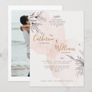 Invitation Mariage Élégant Photo Fleur de Pêche Rose