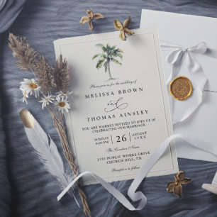 Invitation Mariage Élégant Plage Tropicale Palmier Minimalist