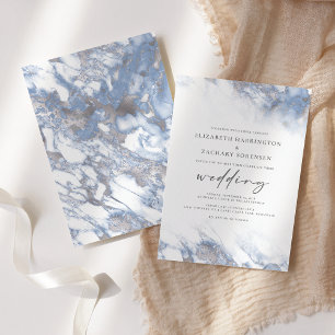 Invitation Mariage élégant poussiéreux bleu argenté Chic