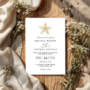 Invitation Mariage élégant QR Code coquille or simple Classiq