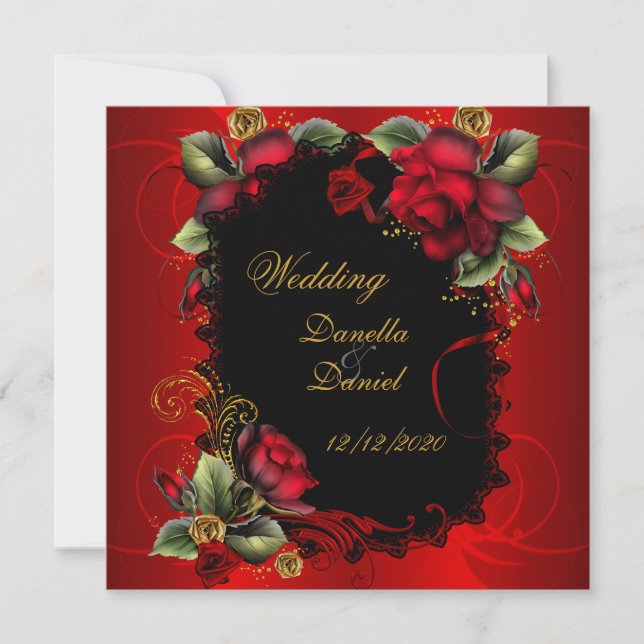 Invitation Mariage élégant Red Roses Or (Devant)