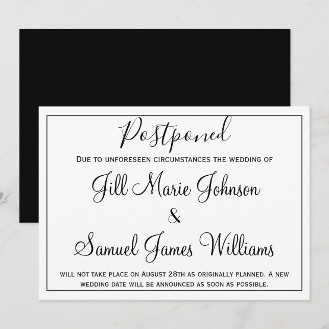 Invitation Mariage élégant reporté (Devant / Derrière)