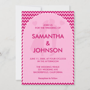 Invitation Mariage élégant rétro rose saumon à rayures chevro