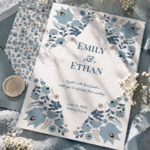Mariage Élégant Romantique aux Fleurs Bleu Poussié