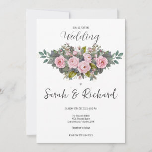 Invitation Mariage Élégant Romantique Rose Pâle Jardin de Ros