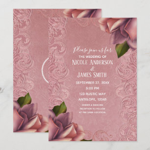 Invitation Mariage élégant Rose d'antiquité rose Vintage