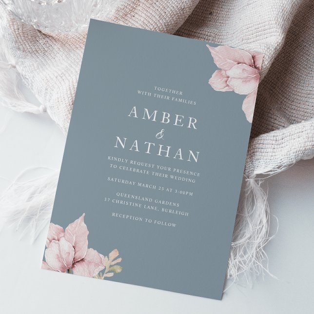 Invitation Mariage élégant rose et bleu roux (Créateur téléchargé)