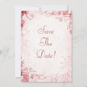Invitation Mariage Élégant Rose et Rouge Vintage Enregistrer