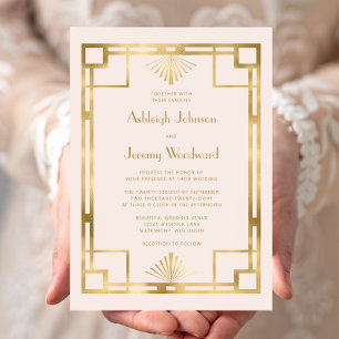 Invitation Mariage Elegant Rose Gold Geo Vintage 1920s Déco
