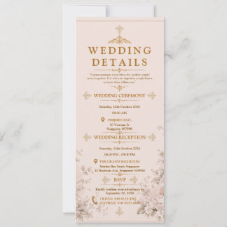 Invitation Mariage élégant rose poudré et floral doré vintage