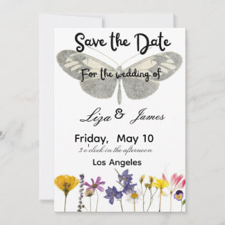 Invitation mariage élégant roses et papillon 