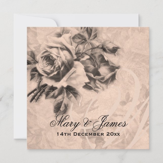 Invitation Mariage Élégant Roses Vintage Sépia (Devant)