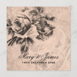 Invitation Mariage élégant Roses Vintages Sepia