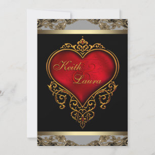 Invitation Mariage élégant rouge, noir et or