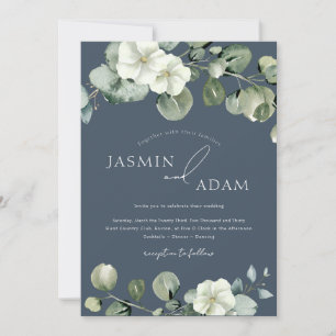 Invitation Mariage élégant royal bleu floral photo