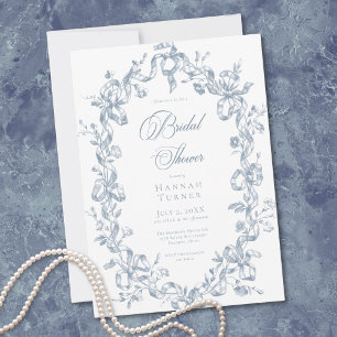 Invitation Mariage Élégant Ruban Ovale Bleu Salle de Réceptio