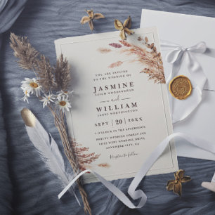 Invitation Mariage Élégant Rustique Bohème Botanique Pampas D