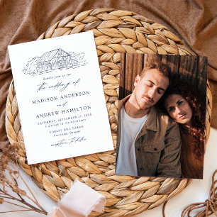 Invitation Mariage élégant rustique en grange photo marine