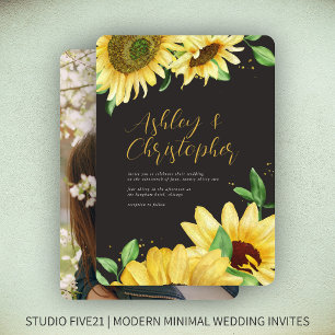 Invitation Mariage Élégant Rustique Tournesol Noir Photo
