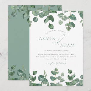 Invitation Mariage Élégant Sauge Verte Aquarelle Eucalyptus