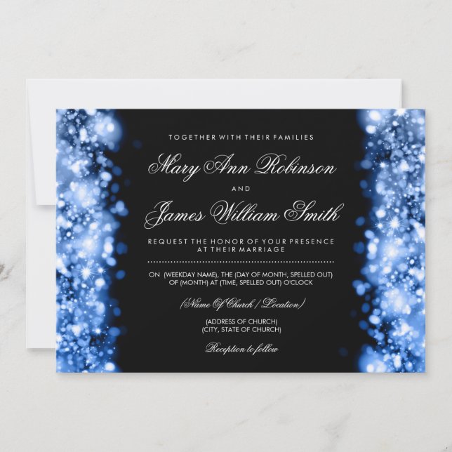 Invitation Mariage Élégant Sauvez La Date Lumière Bleu (Devant)