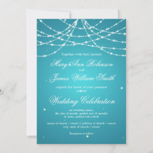 Invitation Mariage élégant scintillant turquoise en fil