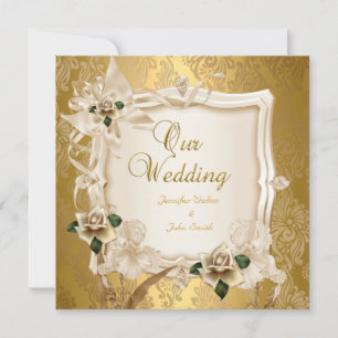 Invitation Mariage élégant Sepia Cream Roses d'or