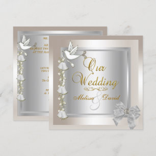 Invitation Mariage élégant Sepia Gold Silver White Dove