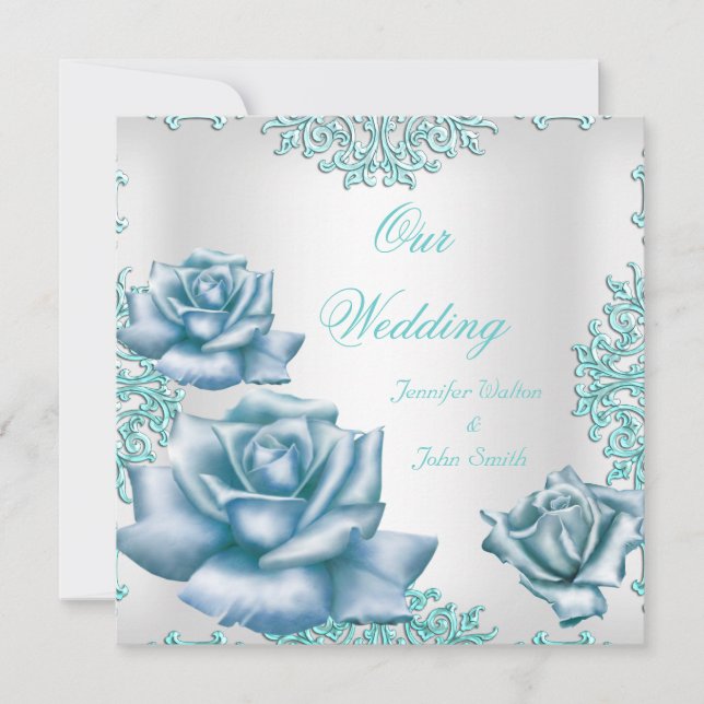 Invitation Mariage élégant sets Turquoises Roses Bleus (Devant)