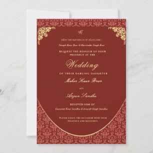Invitation Mariage élégant Sikh   Mariage pendjabi