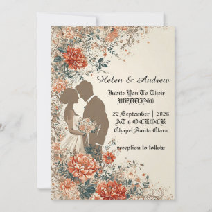Invitation Mariage Élégant Silhouette avec Bordure Florale