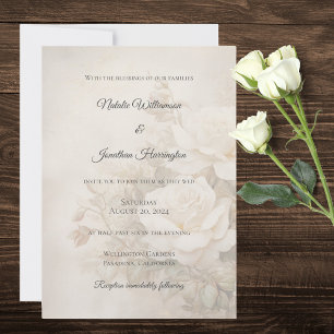 Invitation Mariage Élégant Silhouette Rose Ivoire Vintage