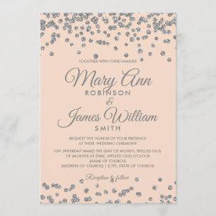 Invitation Mariage élégant Silver Faux Parties scintillant Co