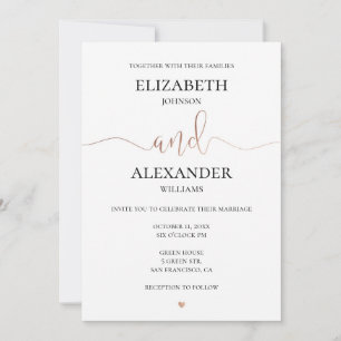 Invitation Mariage élégant simple en or. Détails de calligrap