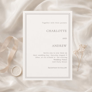 Invitation Mariage élégant simple et luxueux ivoire taupe