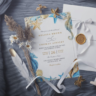 Invitation Mariage élégant sous la mer avec code QR aquarelle
